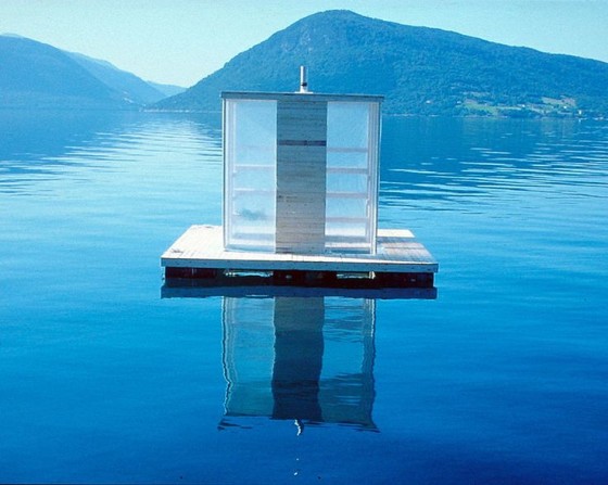 Floating Glass Sauna in Rosendahl, Norway.