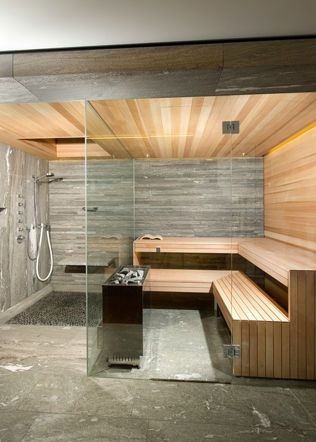 Modern home sauna built for the wealthy.