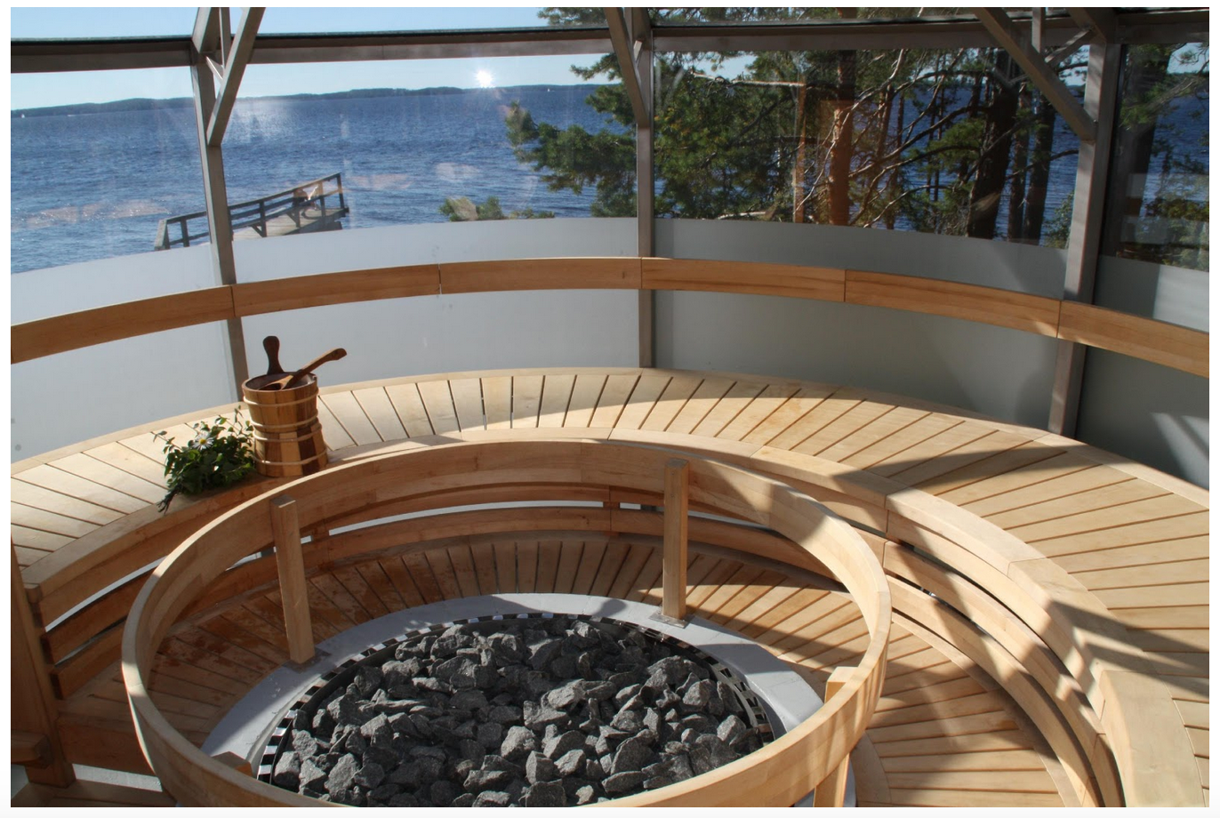 Outdoor Glass Sauna By Finnish Lake.