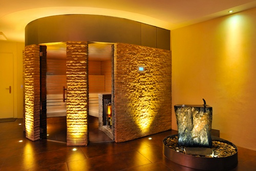 Stone and glass home sauna.